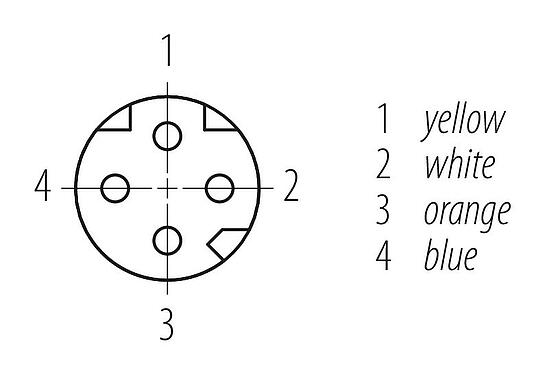 Disposición de los contactos (lado de la conexión) 77 5430 0000 50704-0500 - M8 Conector de cable hembra, Número de contactos: 4, blindado, moldeado en el cable, IP67, Profinet/Ethernet CAT5e, PUR, verde, 4 x AWG 22, 5 m