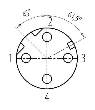 Disposición de los contactos (lado de la conexión) 99 3728 820 04 - M12 Conector hembra en ángulo, Número de contactos: 4, 5,0-8,0 mm, blindable, tornillo extraíble, IP67, UL 2238, Pluma de iris