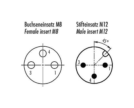 Disposición de los contactos (lado de la conexión) 09 5280 00 03 - M12/M8 Adaptador, Número de contactos: 3, sin blindaje, enchufable, IP67