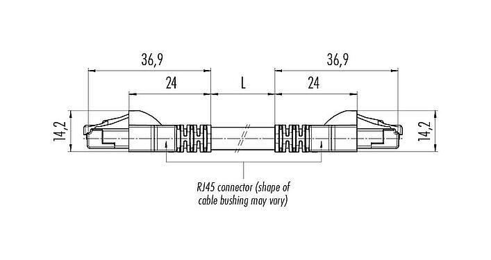 Dibujo a escala 77 9753 9753 34704-0015 - RJ45/RJ45 Cable de conexión 2 conector RJ45, Número de contactos: 4, blindado, Ttecnología de perforación, IP20, Ethernet CAT5e, TPE, azul/verde, 2 x 2 x AWG 24, 0,15 m