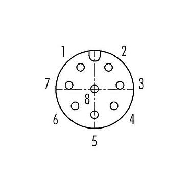 Disposición de los contactos (lado de la conexión) 09 5244 10 08 - M12 Casquillo del armario de distribución, Número de contactos: 8, blindado, enchufable, IP67, UL 2238, M12x1,0, Montaje en pared