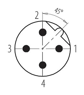 Disposición de los contactos (lado de la conexión) 99 0429 15 04 - M12 Conector de cable macho, Número de contactos: 4, 4,0-6,0 mm, sin blindaje, tornillo extraíble, IP67, UL 2238
