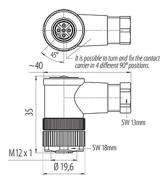 Dibujo a escala 99 0436 05 05 - M12 Conector hembra en ángulo, Número de contactos: 5, 4,0-6,0 mm, sin blindaje, tornillo extraíble, IP67, UL 2238