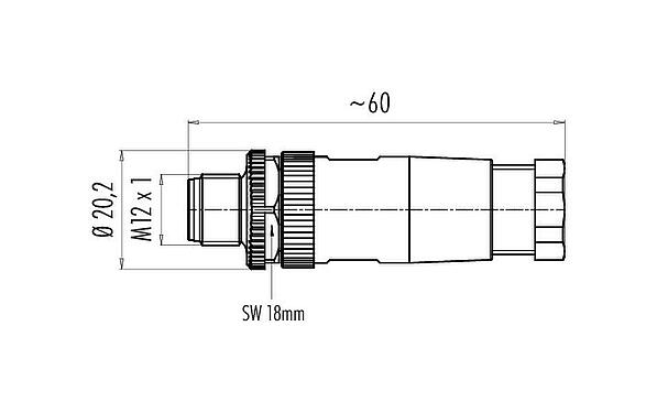 Dibujo a escala 99 0437 15 05 - M12 Conector de cable macho, Número de contactos: 5, 4,0-6,0 mm, sin blindaje, tornillo extraíble, IP67, UL 2238