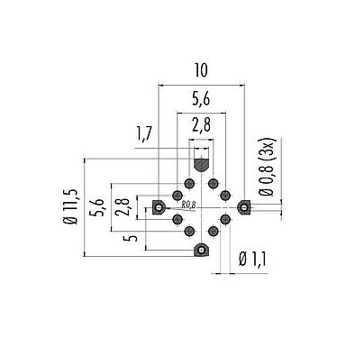 Disposición del conductor 99 3782 401 08 - M12 Toma de brida, Número de contactos: 8, blindable, SMT, IP68, M14x1,0, Montaje en pared