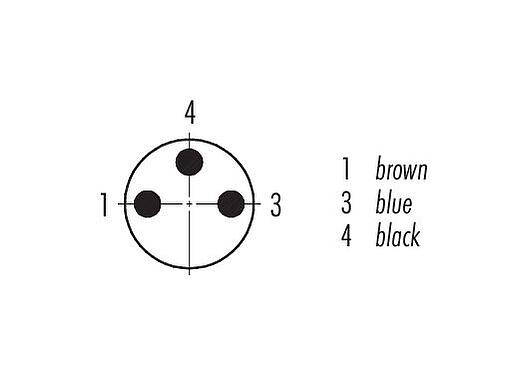 Disposición de los contactos (lado de la conexión) 99 3361 00 03 - M8 Conector de cable macho, Número de contactos: 3, 3,5-5,0 mm, blindable, soldadura, IP67, UL 2238
