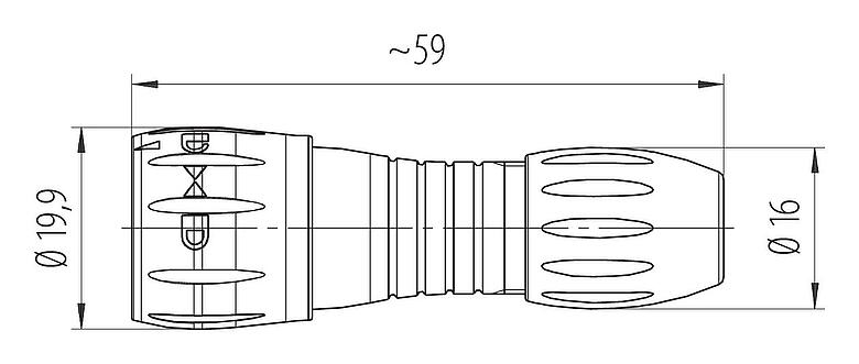 Dibujo a escala 99 0771 451 08 - Bayoneta Conector de cable macho, Número de contactos: 8, 4,0-6,0 mm, sin blindaje, soldadura, IP67 (cuando también está desenchufado)