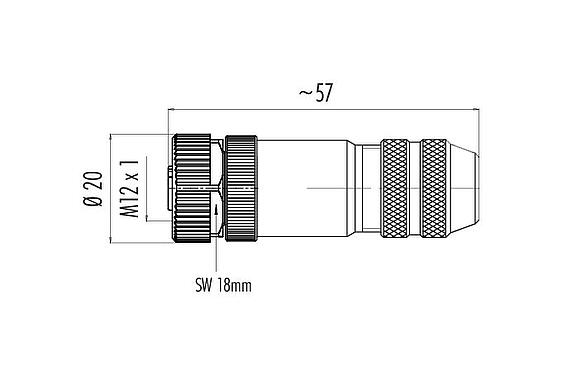 Dibujo a escala 99 3730 810 04 - M12 Conector de cable hembra, Número de contactos: 4, 6,0-8,0 mm, blindable, tornillo extraíble, IP67, UL 2238, con anillo de protección