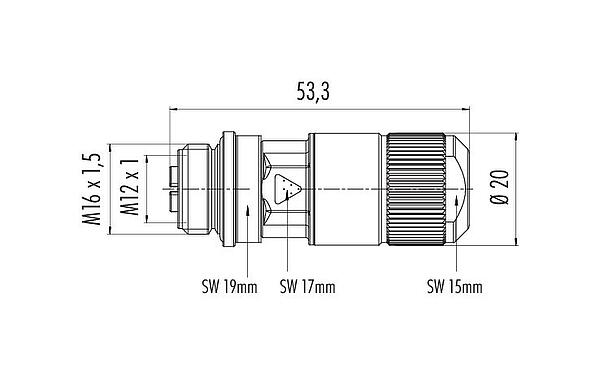 Dibujo a escala 99 3788 810 08 - M12 Conector de cable hembra, Número de contactos: 8, 5,5-9,0 mm, blindable, IDC, IP67