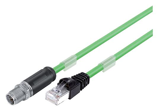 Ilustración 79 9723 050 08 - M12/RJ45 Cable de conexión conector de cable macho - conector RJ45, Número de contactos: 8, blindado, moldeado en el cable, IP67, UL, PUR, verde, AWG 26/7, 5 m