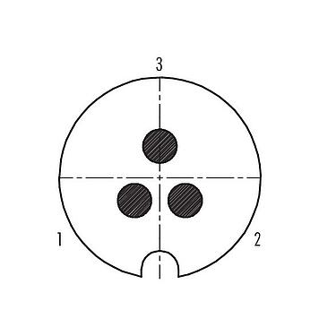 Disposición de los contactos (lado de la conexión) 09 0055 00 03 - Bayoneta Conector de cable macho, Número de contactos: 3, 5,0-8,0 mm, blindable, soldadura, IP40