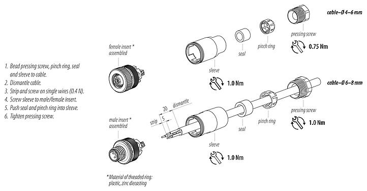 Instrucción de montaje 99 0437 15 05 - M12 Conector de cable macho, Número de contactos: 5, 4,0-6,0 mm, sin blindaje, tornillo extraíble, IP67, UL 2238