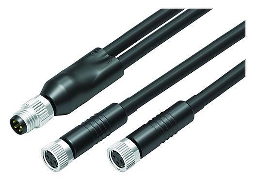 Ilustración 77 9805 3406 50003-0100 - M8 Divisor de cables macho - 2 conector de cable hembra, Número de contactos: 4/3, sin blindaje, moldeado en el cable, IP67, UL 2238, PUR, negro, 3 x 0,34 mm², 1 m