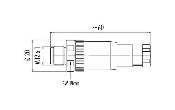 Dibujo a escala 99 0429 82 04 - M12 Conector de cable macho, Número de contactos: 4, 4,0-6,0 mm, sin blindaje, tornillo extraíble, IP67, UL 2238