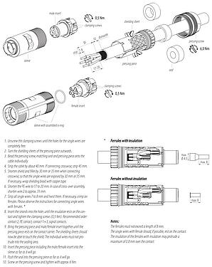 Instrucción de montaje 99 6156 000 06 - Bayoneta Conector de cable hembra, Número de contactos: 6 (3+PE+2), 7,0-14,0 mm, blindable, tornillo extraíble, IP67 enchufado y bloqueado, UL 2237