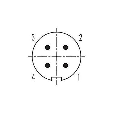 Disposición de los contactos (lado de la conexión) 99 0409 00 04 - M9 Conector de cable macho, Número de contactos: 4, 3,5-5,0 mm, sin blindaje, soldadura, IP67
