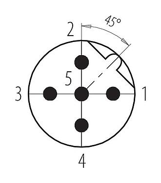 Disposición de los contactos (lado de la conexión) 99 0437 15 05 - M12 Conector de cable macho, Número de contactos: 5, 4,0-6,0 mm, sin blindaje, tornillo extraíble, IP67, UL 2238