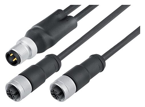 Ilustración 77 9855 3530 50703-0100 - M12 Divisor de cables macho - 2 conector de cable hembra, Número de contactos: 4/3, blindado, moldeado en el cable, IP68, PUR, negro, 3 x 0,34 mm², 1 m