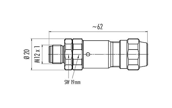 Dibujo a escala 99 3729 995 04 - M12 Conector de cable macho, Número de contactos: 4, 5,5-8,6 mm, blindable, tornillo extraíble, IP69K, UL 2238, Acero inoxidable, con anillo de protección