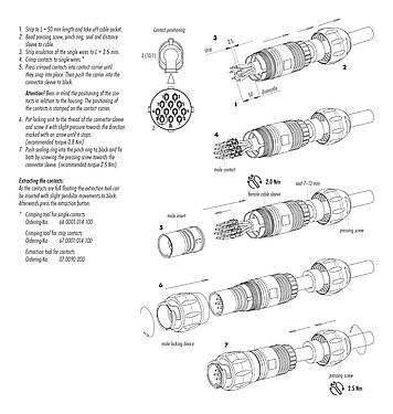 Instrucción de montaje 99 6518 100 12 - Bayoneta Conector de cable hembra, Número de contactos: 12, 7,0-13,0 mm, sin blindaje, crimpado (los contactos de crimpado deben pedirse por separado), IP68/IP69K, UL 2238, VDE
