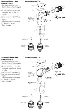 Instrucción de montaje 99 1434 824 04 - M12 Conector hembra en ángulo, Número de contactos: 4, 6,0-8,0 mm, blindable, crimpado (los contactos de crimpado deben pedirse por separado), IP67, UL 2238