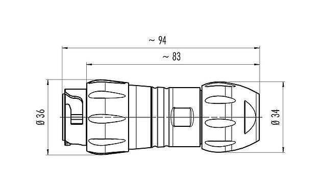 Dibujo a escala 99 6517 000 12 - Bayoneta Conector de cable macho, Número de contactos: 12, 7,0-13,0 mm, sin blindaje, crimpado (los contactos de crimpado deben pedirse por separado), IP68/IP69K, UL 2238, VDE