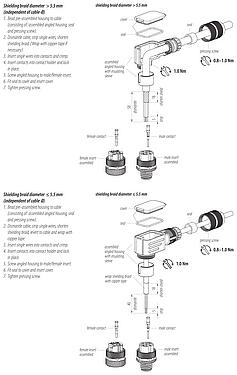 Instrucción de montaje 99 3721 820 04 - M12 Conector macho en ángulo, Número de contactos: 4, 5,0-8,0 mm, blindable, crimpado (los contactos de crimpado deben pedirse por separado), IP67
