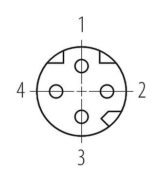 Disposición de los contactos (lado de la conexión) 86 6620 1121 00404 - M8 Toma de ángulo brida, Número de contactos: 4, blindable, THT, IP67, Montaje en pared