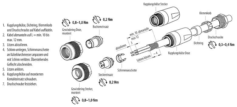 Instrucción de montaje 99 0405 10 03 - M9 Conector de cable macho, Número de contactos: 3, 3,5-5,0 mm, blindable, soldadura, IP67, con puño protector