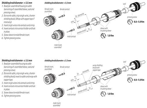 Instrucción de montaje 99 3721 810 04 - M12 Conector de cable macho, Número de contactos: 4, 5,0-8,0 mm, blindable, crimpado (los contactos de crimpado deben pedirse por separado), IP67