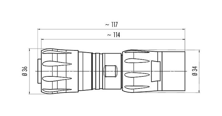 Dibujo a escala 99 6518 100 12 - Bayoneta Conector de cable hembra, Número de contactos: 12, 7,0-13,0 mm, sin blindaje, crimpado (los contactos de crimpado deben pedirse por separado), IP68/IP69K, UL 2238, VDE
