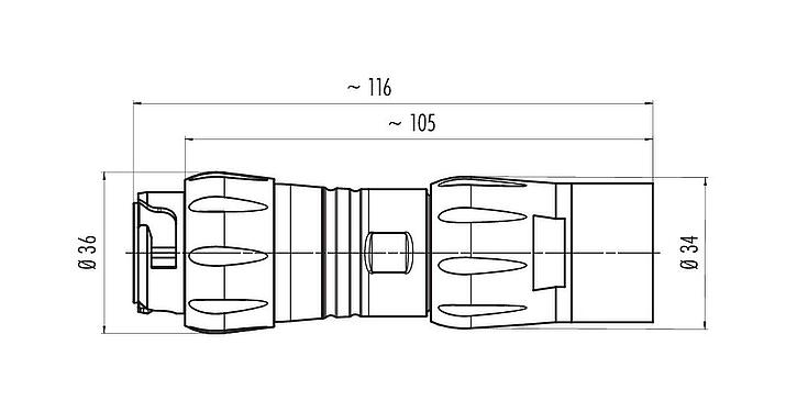 Dibujo a escala 99 6517 100 12 - Bayoneta Conector de cable macho, Número de contactos: 12, 7,0-13,0 mm, sin blindaje, crimpado (los contactos de crimpado deben pedirse por separado), IP68/IP69K, UL 2238, VDE