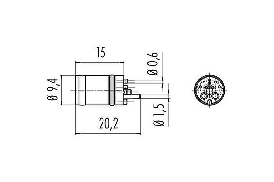 Dibujo a escala 86 7047 0000 00009 - M12 Enchufe integrado, Número de contactos: 2+7, soldadura, IP67 enchufado y bloqueado, Montaje frontal