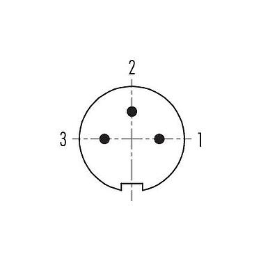 Disposición de los contactos (lado de la conexión) 99 0405 10 03 - M9 Conector de cable macho, Número de contactos: 3, 3,5-5,0 mm, blindable, soldadura, IP67, con puño protector