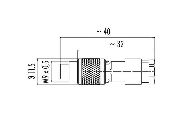 Dibujo a escala 99 0409 00 04 - M9 Conector de cable macho, Número de contactos: 4, 3,5-5,0 mm, sin blindaje, soldadura, IP67