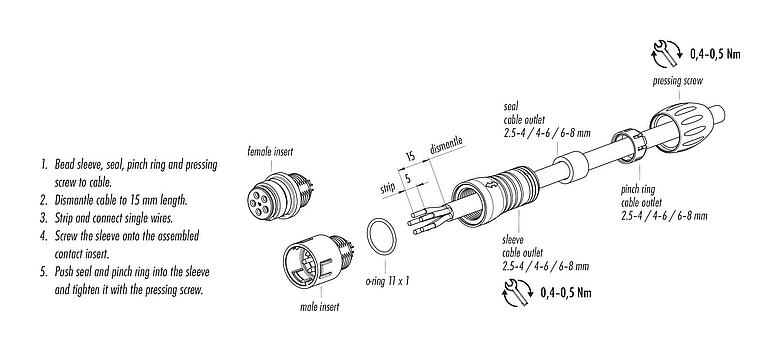 Instrucción de montaje 99 9133 402 12 - Snap-In Conector de cable macho, Número de contactos: 12, 6,0-8,0 mm, sin blindaje, soldadura, IP67