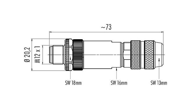 Dibujo a escala 99 1433 810 04 - M12 Conector de cable macho, Número de contactos: 4, 5,0-8,0 mm, blindable, crimpado (los contactos de crimpado deben pedirse por separado), IP67, UL 2238