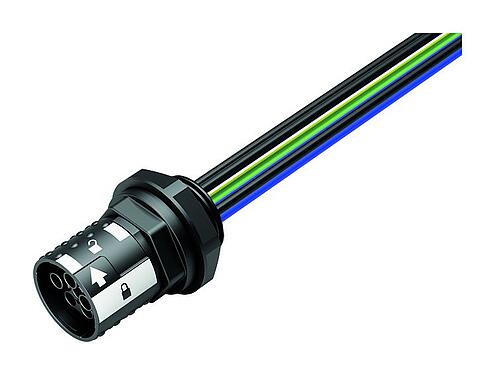 Ilustración 09 6112 250 06 - Bayoneta Toma de brida, Número de contactos: 6, sin blindaje, hilos, IP66/IP67, UL 2237, M20x1,5, Montaje frontal