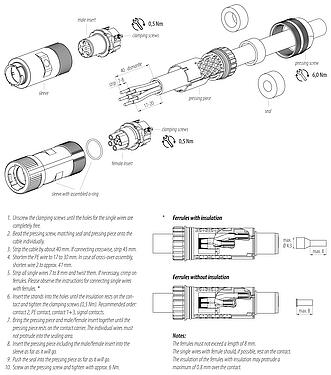 Instrucción de montaje 99 6166 000 06 - Bayoneta Conector de cable hembra, Número de contactos: 6 (3+PE+2), 7,0-14,0 mm, sin blindaje, tornillo extraíble, IP67 enchufado y bloqueado, UL 2237
