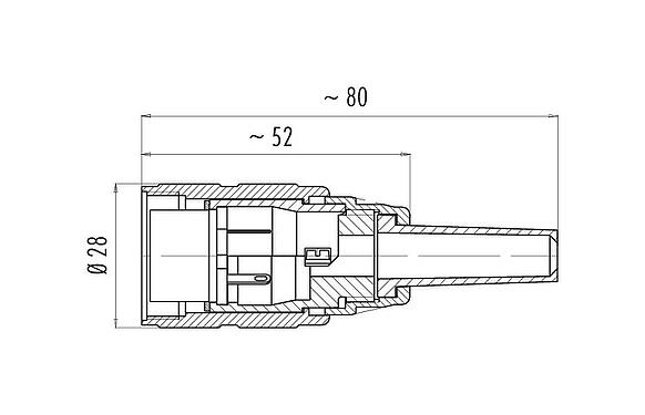 Dibujo a escala 09 0038 00 05 - M25 Conector de cable hembra, Número de contactos: 5, 5,0-8,0 mm, blindable, soldadura, IP40