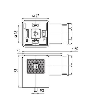 Dibujo a escala 43 1704 000 03 - Conector hembra de potencia, Número de contactos: 2+PE, 6,0-8,0 mm, sin blindaje, tornillo extraíble, IP40 sin junta, VDE, ESTI+, PG 9