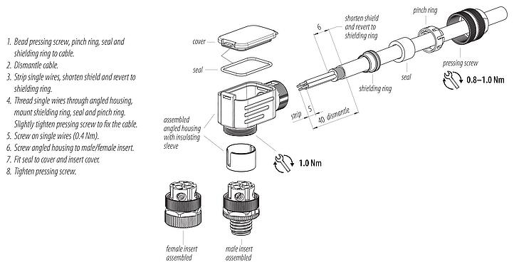 Instrucción de montaje 99 3730 820 04 - M12 Conector hembra en ángulo, Número de contactos: 4, 6,0-8,0 mm, blindable, tornillo extraíble, IP67, UL 2238, con anillo de protección