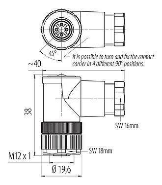 Dibujo a escala 99 0430 165 04 - M12 Conector hembra en ángulo, Número de contactos: 4, 6,0-8,0 mm, sin blindaje, tornillo extraíble, IP67, UL 2238