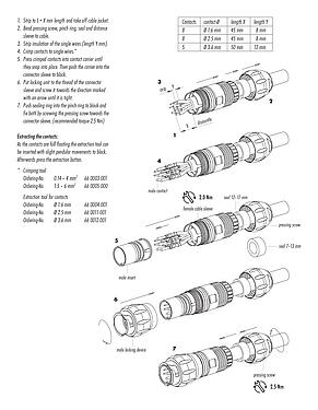 Instrucción de montaje 99 6490 000 05 - Bayoneta Conector de cable hembra, Número de contactos: 4+PE, 7,0-17,0 mm, sin blindaje, crimpado (los contactos de crimpado deben pedirse por separado), IP68/IP69K, UL 2238, VDE