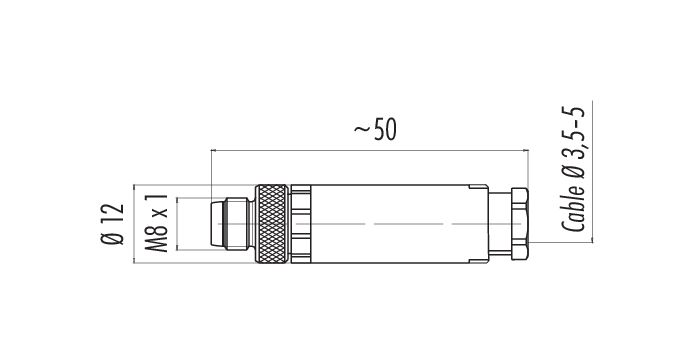 Dibujo a escala 99 3379 100 03 - M8 Conector de cable macho, Número de contactos: 3, 3,5-5,0 mm, sin blindaje, tornillo extraíble, IP67, UL 2238