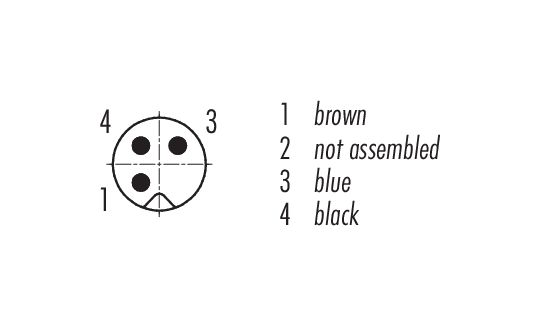 Disposición de los contactos (lado de la conexión) 09 3105 00 03 - M5 Enchufe de brida, Número de contactos: 3, sin blindaje, hilos, IP67, M5x0,5, Montaje frontal