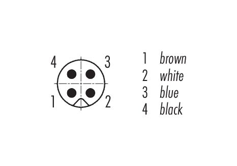 Disposición de los contactos (lado de la conexión) 09 3111 00 04 - M5 Enchufe de brida, Número de contactos: 4, sin blindaje, hilos, IP67, M5x0,5, Montaje frontal